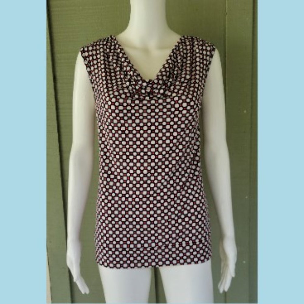 BANANA REPUBLIC Black Red Print Cowl Neck Top S